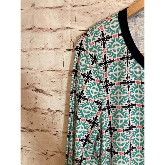 Talbots Top Womens Medium Tunic Turquoise Medallion Print Cotton Modal Stretch - Picture 12 of 12